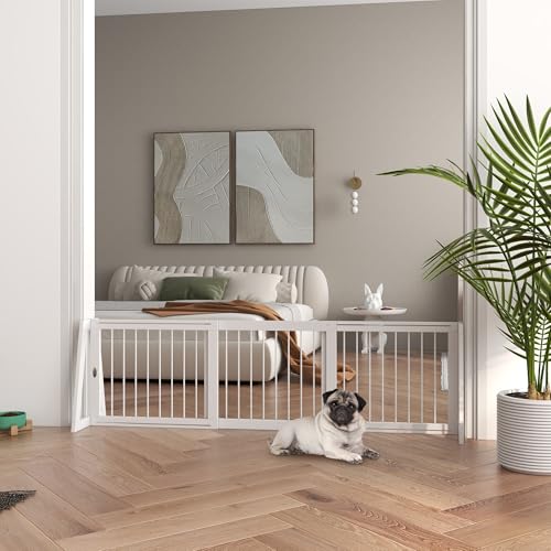 PawHut Barrière de sécurité pour Chien barrière de Protection à 3 Panneaux rétractable 71-190 cm clôture pour Animal Domestique en Bois - dim. 71-190L x 38,5l x 56H cm Blanc