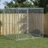 Chenil d’extérieur pour Chien, Enclos Niche Cage pour Chien Métal Chenil d’extérieur pour Chiens argenté 2x2x2 m Acier galvanisé